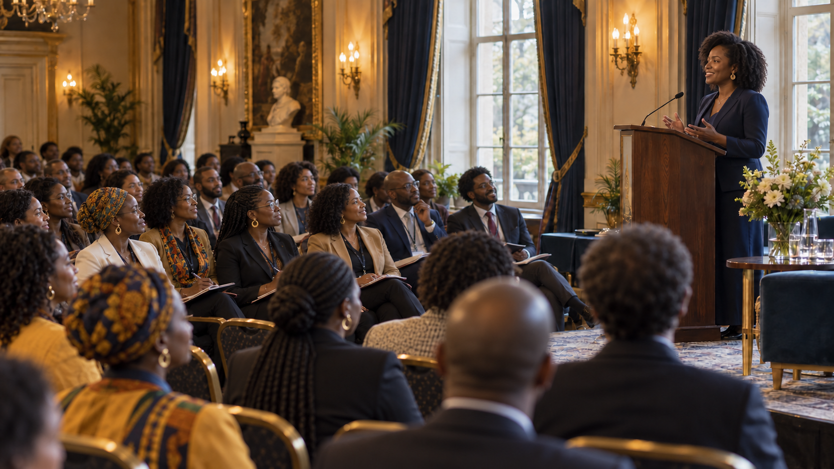 Public réuni lors d'une conférence du Mois de Vertières