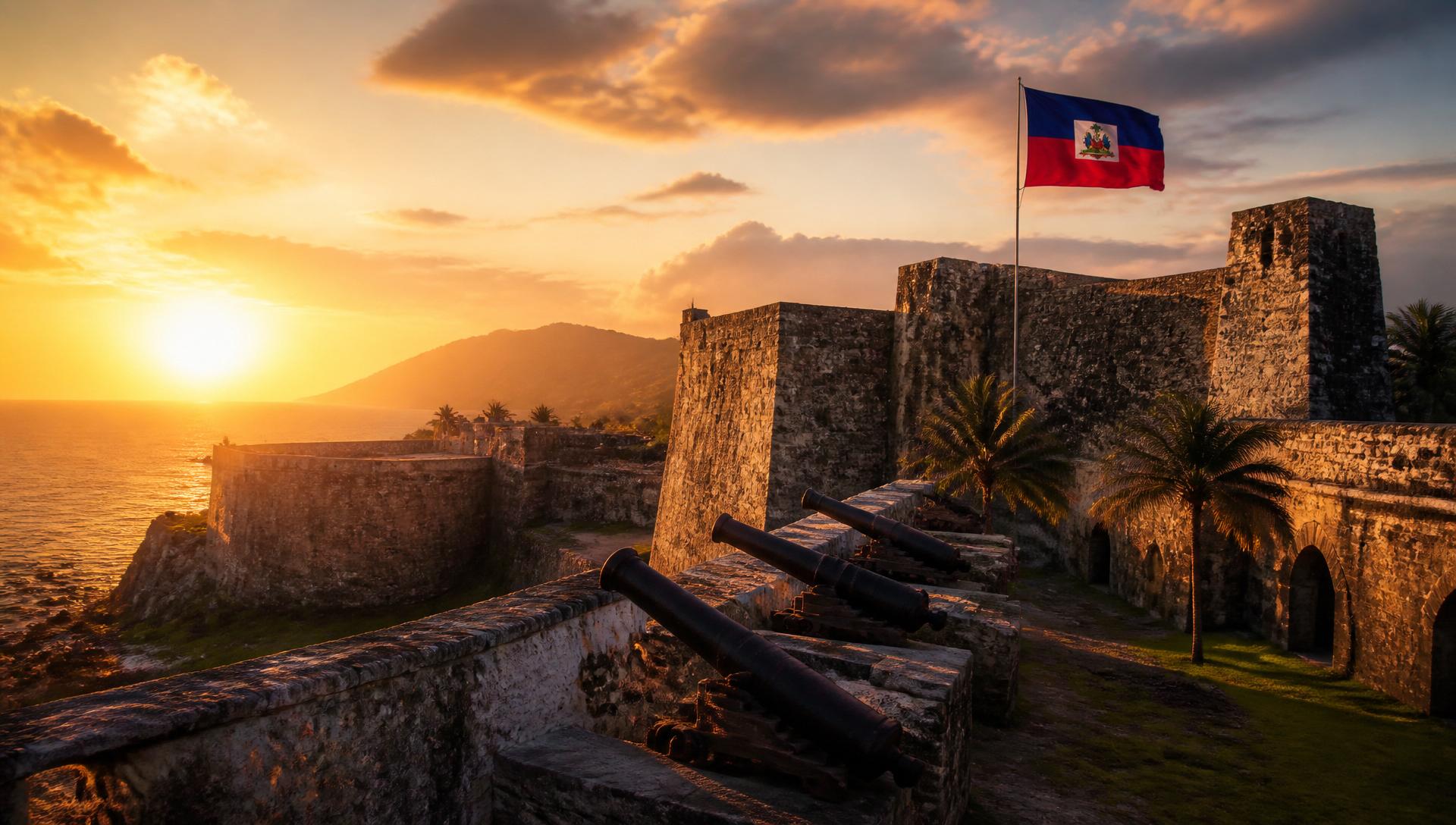 Forteresse historique haïtienne au coucher du soleil